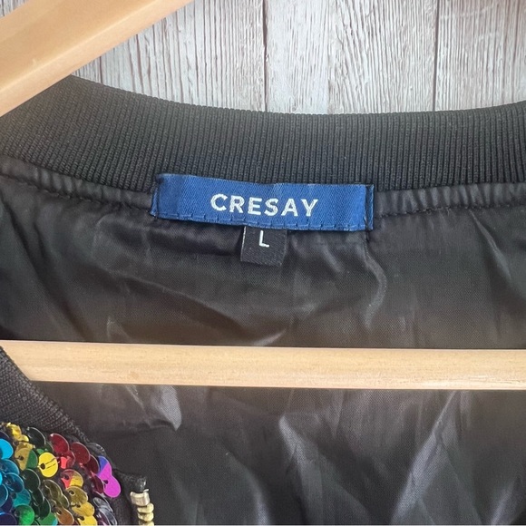 Cresay Women’s Multi-Colored Sequin Bomber Jacket Size Large - Picture 3 of 3